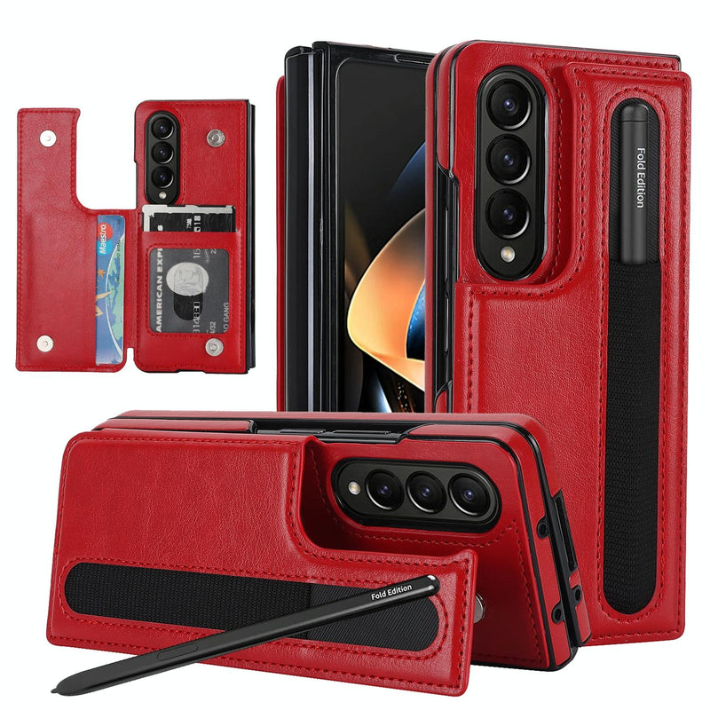White Foldable Phone Case with Pen Slot & Double Buckle