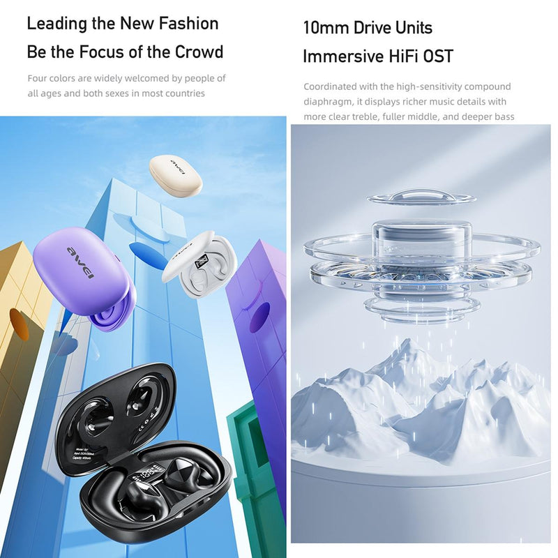 Wireless Tws Bluetooth Earbuds with Air Conduction Technology - Purple