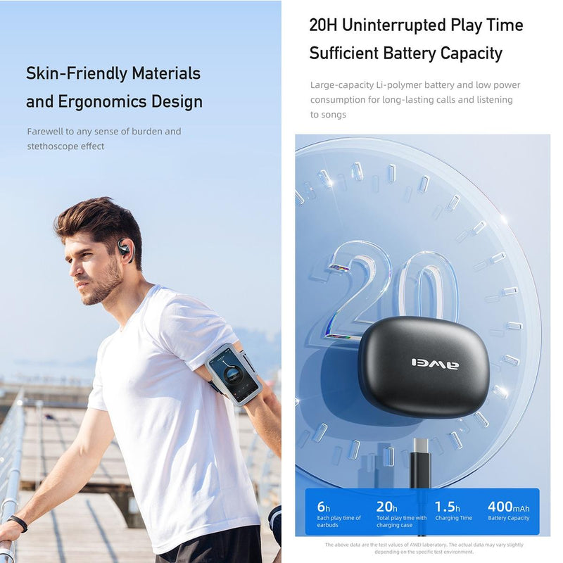 Wireless Tws Bluetooth Earbuds with Air Conduction Technology - Khaki