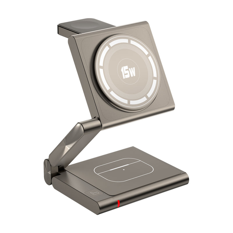 Desert Gold Magnetic 3-in-1 Wireless Charger for Apple Devices - 15W Fast Charging Station for iPhone, AirPods, and Apple Watch