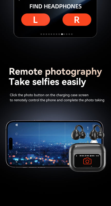 Smart TWS Earbuds with Touch Screen Case – Bluetooth 5.4, Black