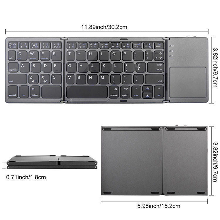 Tri-Fold Bluetooth Keyboard – iOS/Android/Windows, Touchpad