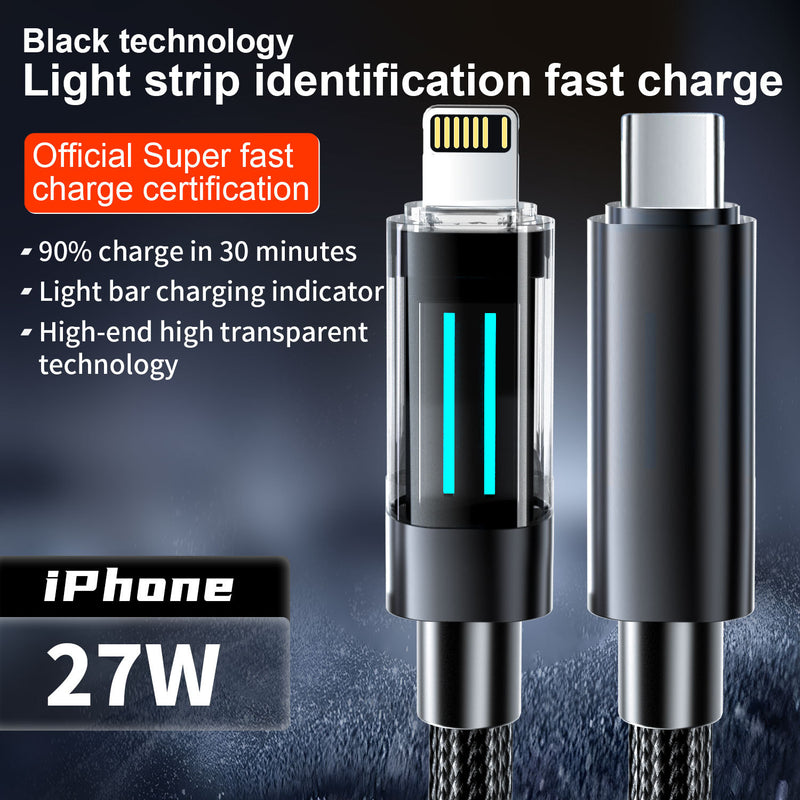27W USB-C to Lightning Cable (2 pcs) – Braided, Fast Charge & LED Indicator