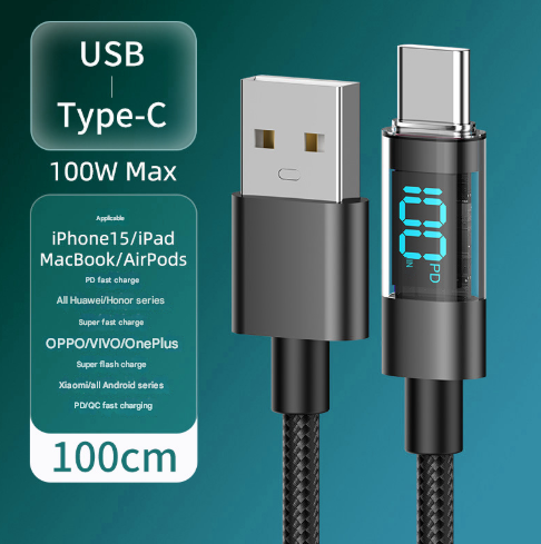 USB to Type-C Cable Set – 100W Fast Charge, Display, Aluminum Shell