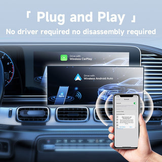 2-in-1 Wireless CarPlay & Android Auto Adapter – Plug & Play for iPhone