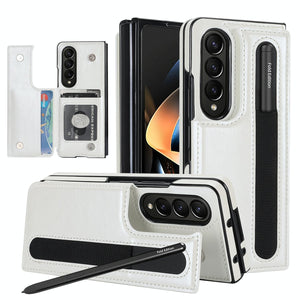 White Foldable Phone Case with Pen Slot & Double Buckle