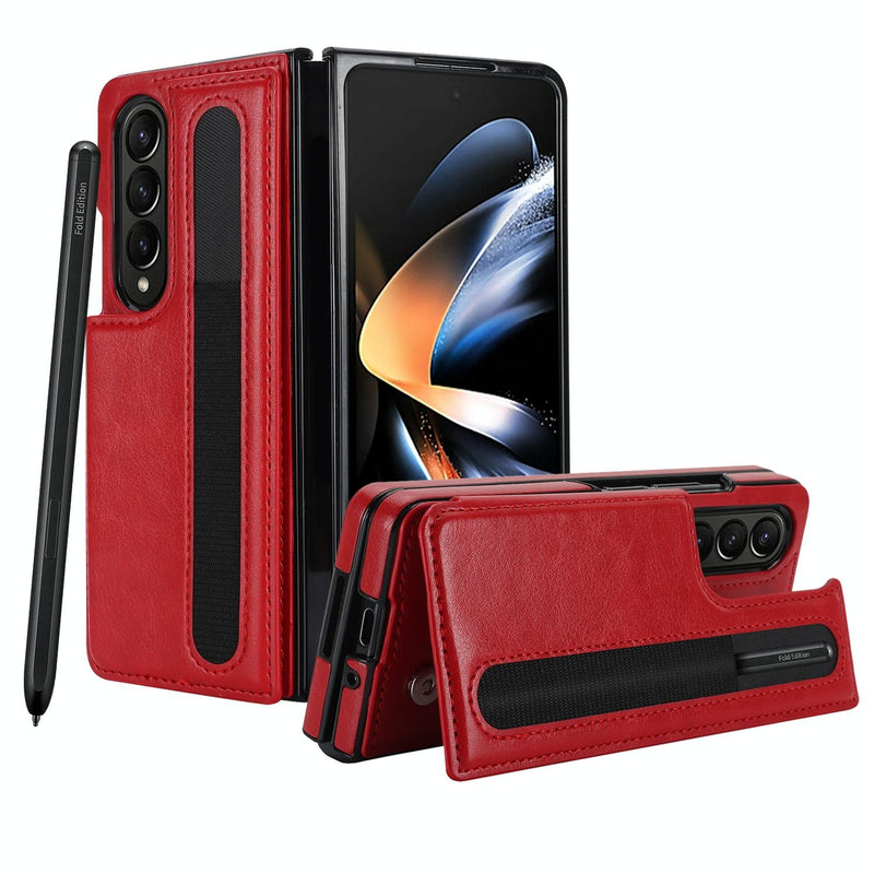 Double Buckle Foldable Phone Case with Pen Slot - White