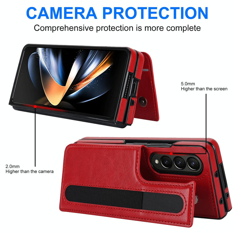Double Buckle Foldable Phone Case with Pen Slot - White