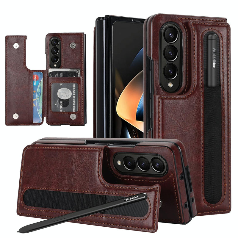 Double Buckle Foldable Phone Case with Pen Slot - White