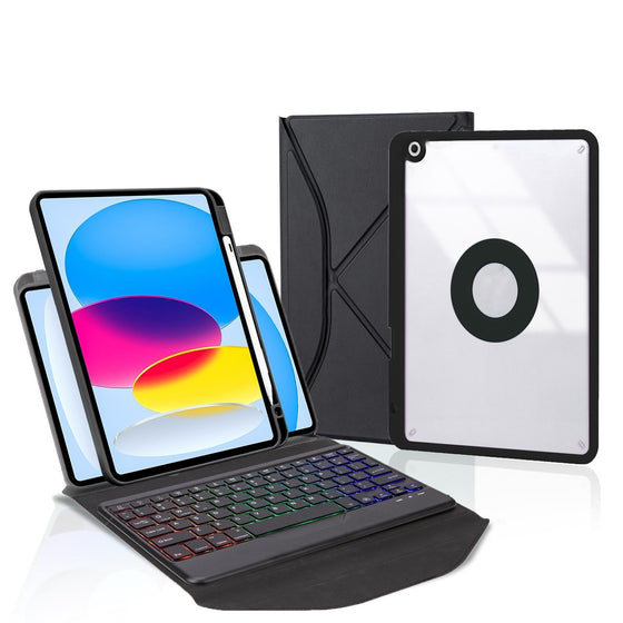 Bluetooth Keyboard Leather Tablet Case With Pen Slot And Backlight - Black