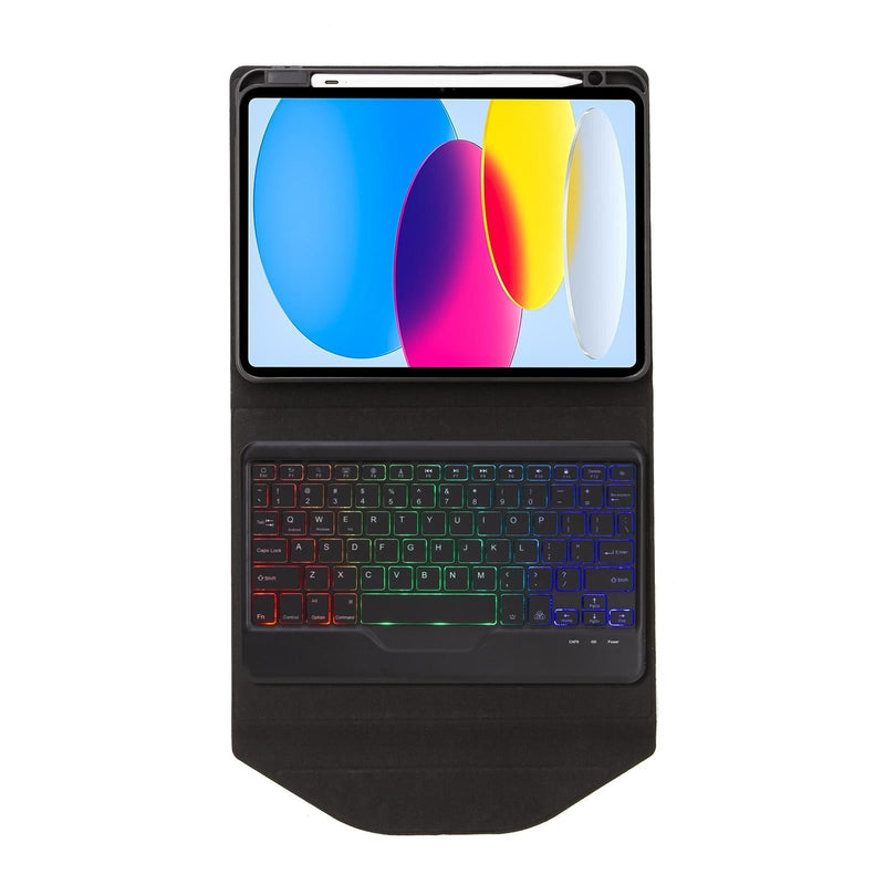 Bluetooth Keyboard Leather Tablet Case With Pen Slot And Backlight - Black
