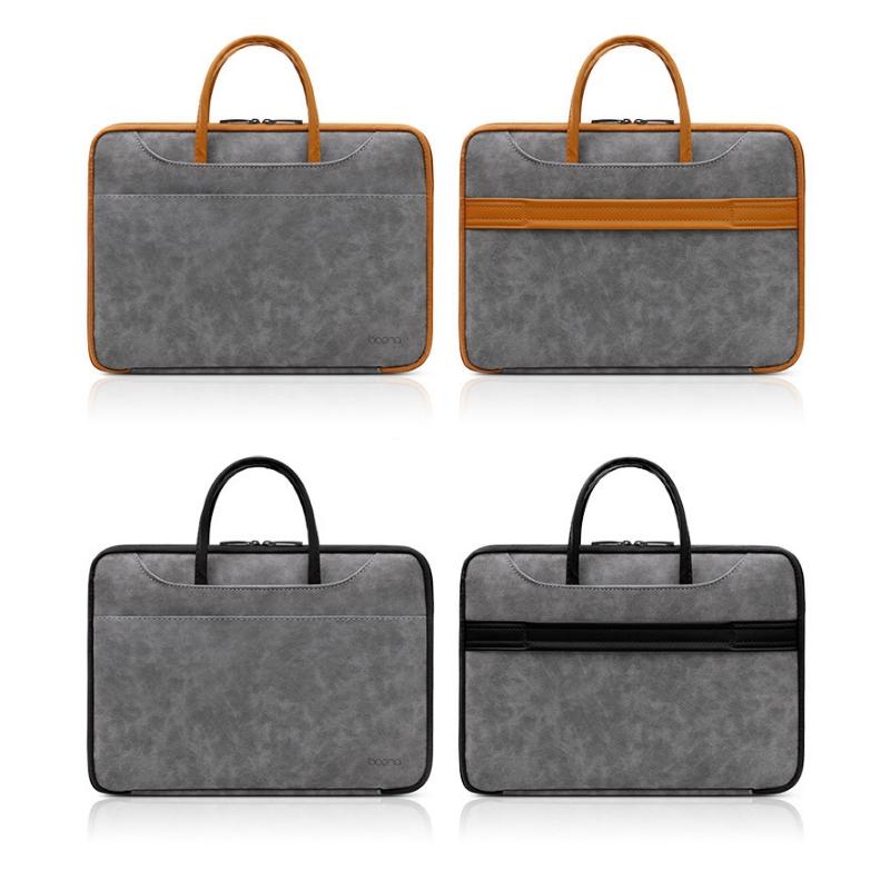 Waterproof Leather Computer Bag - 15 / 15.6 / 16 Inches Fully Open & Portable - Gray Brown
