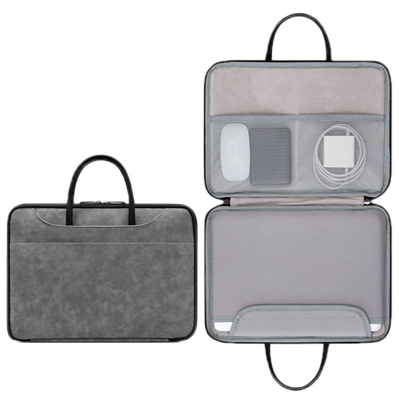Waterproof Leather Computer Bag - 15 / 15.6 / 16 Inches Fully Open & Portable - Gray Brown