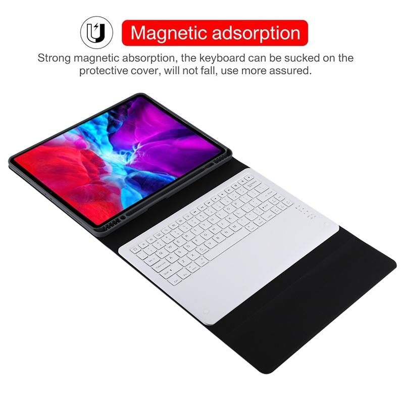 12.9 Ipad Pro 2020 Bluetooth Leather Case With Detachable Holder - Black