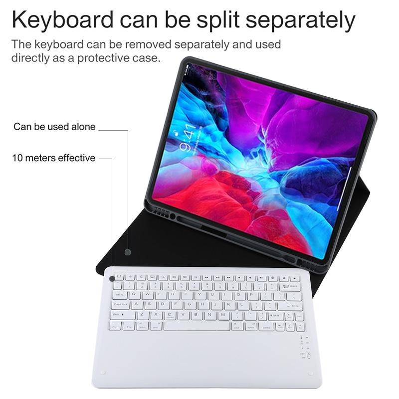 12.9 Ipad Pro 2020 Bluetooth Leather Case With Detachable Holder - Black