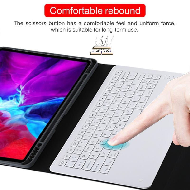 12.9 Ipad Pro 2020 Bluetooth Leather Case With Detachable Holder - Black