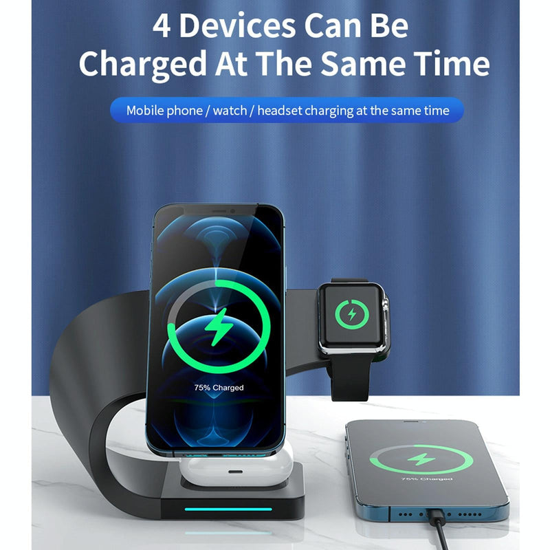 4-in-1 Fast Wireless Charger – Magnetic for iPhone, iWatch, AirPods, White