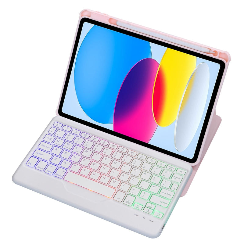 360 Rotation Bluetooth Keyboard Leather Case For Ipad 10.9 2022 With Backlight - Pink