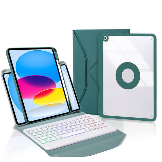 Bluetooth Keyboard Leather Tablet Case With Pen Slot And Backlight - Green