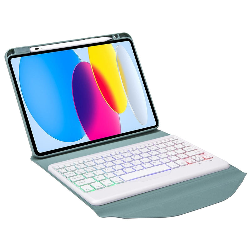 Bluetooth Keyboard Leather Tablet Case With Pen Slot And Backlight - Green