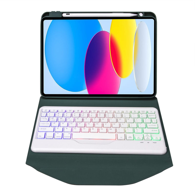 Bluetooth Keyboard Leather Tablet Case With Pen Slot And Backlight - Green
