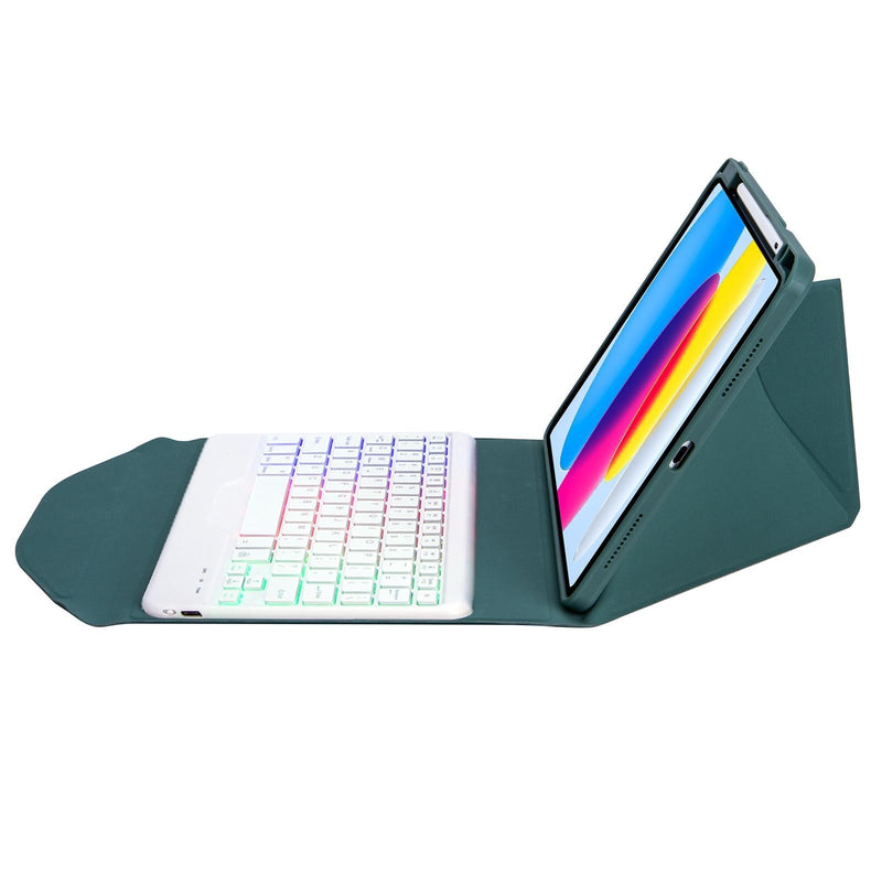 Bluetooth Keyboard Leather Tablet Case With Pen Slot And Backlight - Green