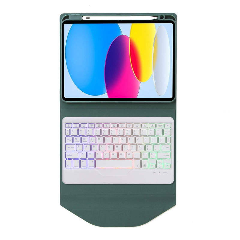 Bluetooth Keyboard Leather Tablet Case With Pen Slot And Backlight - Green