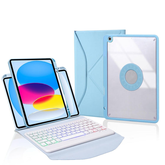 Bluetooth Keyboard Leather Tablet Case With Pen Slot And Backlight - Sky Blue