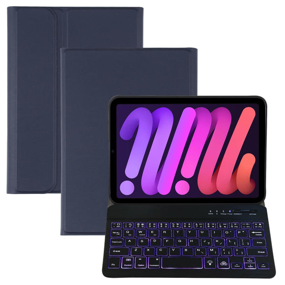 Ultra-Thin Bluetooth Keyboard Leather Case For Ipad Mini 6 With Detachable Lambskin Texture And Stand - Blue