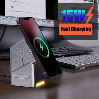 3-in-1 Wireless Charger with Magnetic Rotation - 15W Fast Charging Station for Phone, Watch, and Earbuds