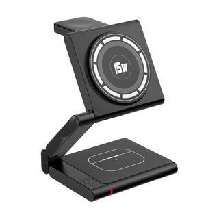 Black Magnetic 3-in-1 Wireless Charger for Apple Devices - 15W Fast Charging Station for iPhone, AirPods, and Apple Watch