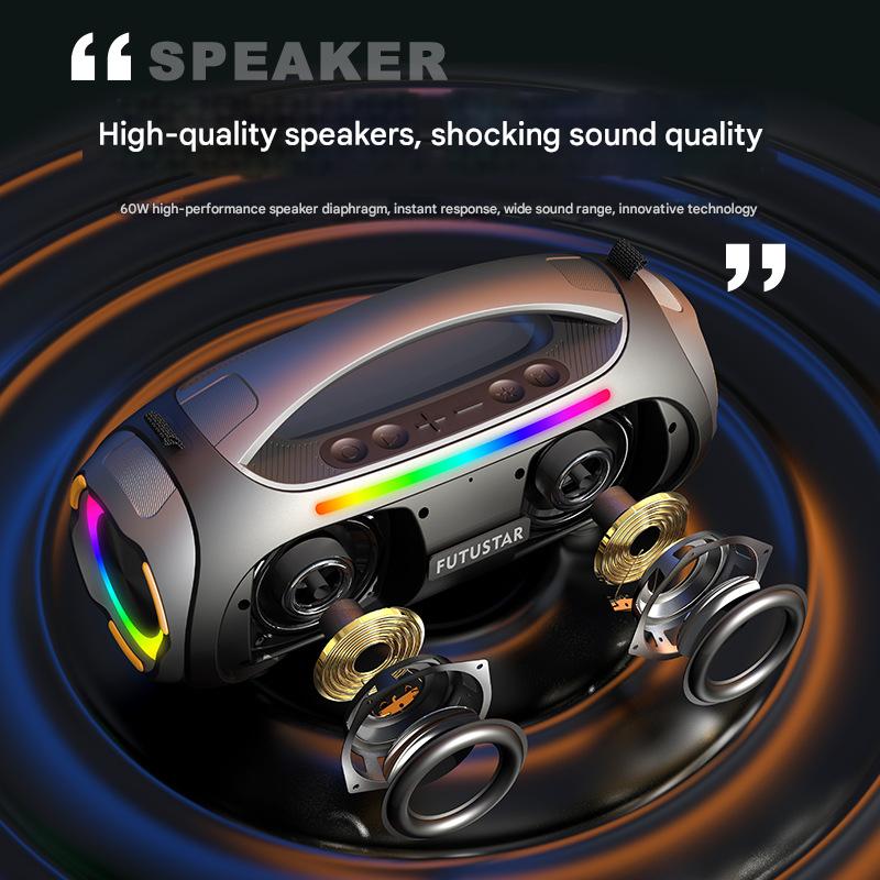 Portable Bluetooth 5.3 Speaker - 60W Powerful Sound, RGB Lights, Multiple Inputs