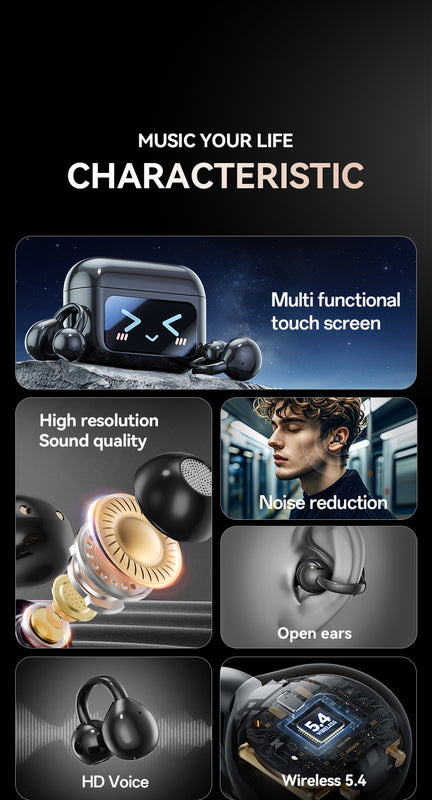 Smart TWS Earbuds with Touch Screen Case – Bluetooth 5.4, Black