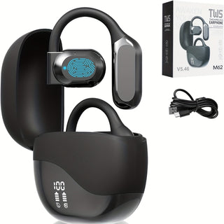 Black Comfortable Open-Ear Bluetooth Headset - Real-Time Translation, LED Display
