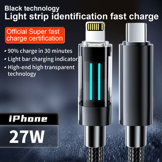 27W USB-C to Lightning Cable (2 pcs) – Braided, Fast Charge & LED Indicator