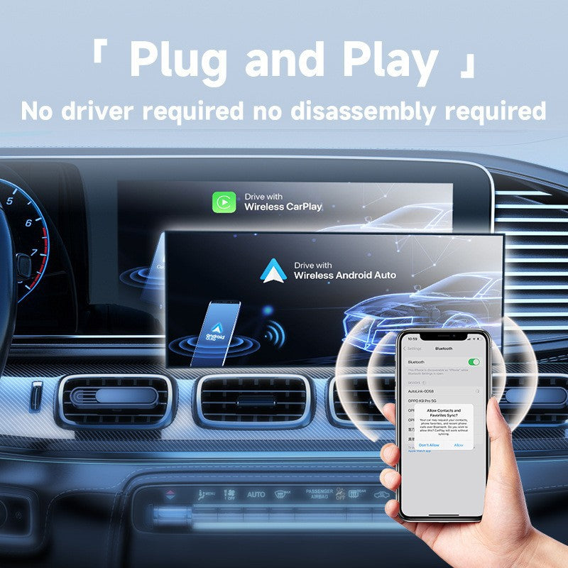 2-in-1 Wireless CarPlay & Android Auto Adapter – Plug & Play for iPhone